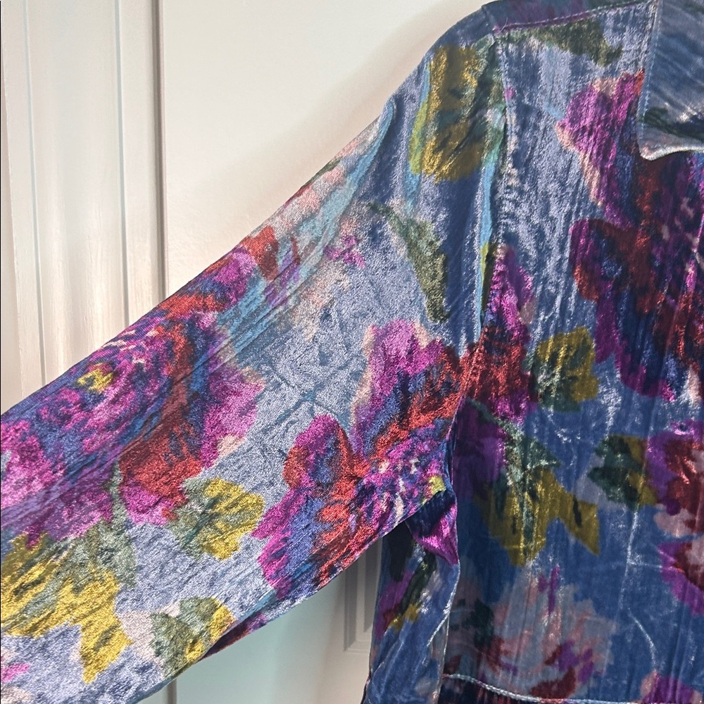 Maeve BOHO Velvet Floral Tiered Tunic in Blue, Purple and Olive - Picture 7 of 10